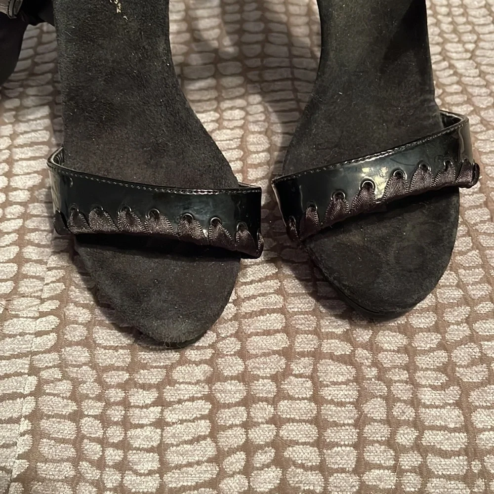 Fabulicious Lip-115 bow black patent leather and satin stiletto heels 6.5 NWOT - Picture 5 of 11